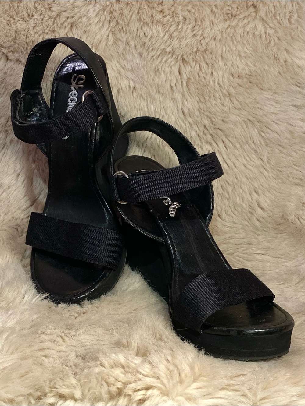 Vintage Skechers Black Wedge Sandals with Adjustable Straps